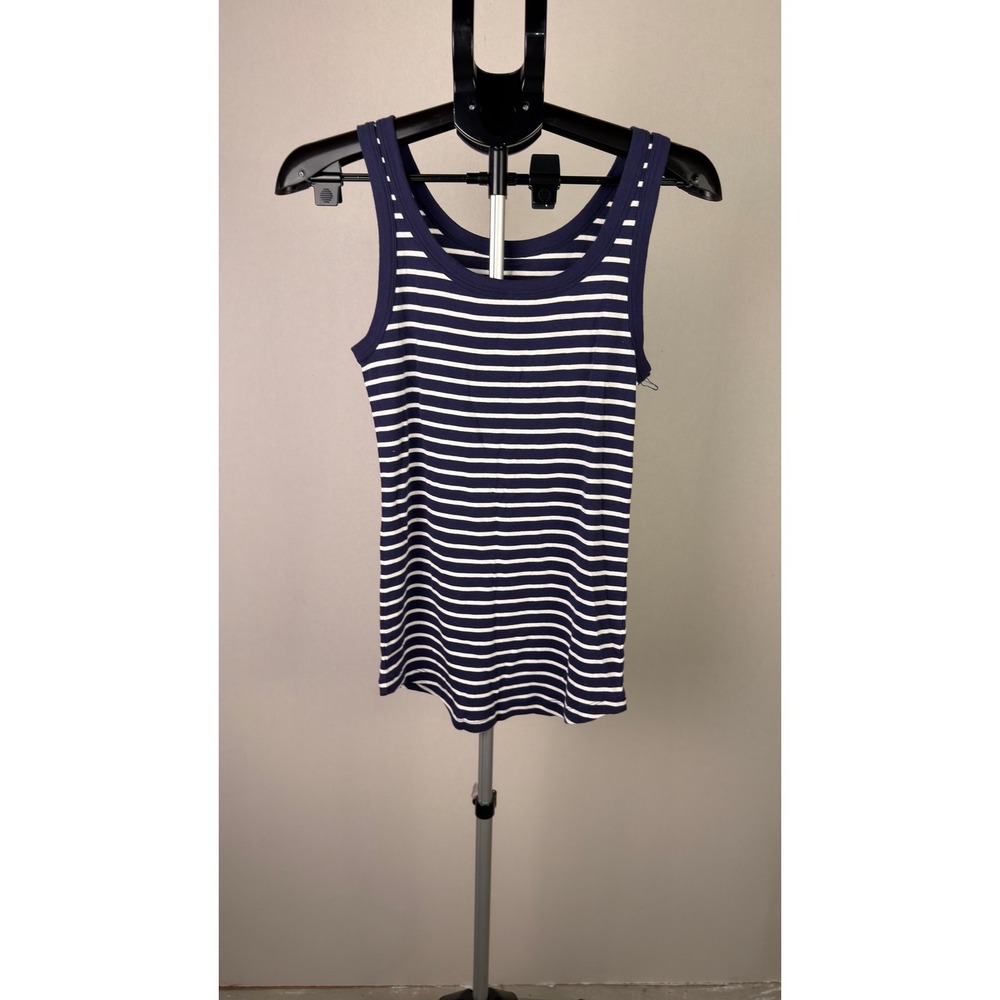 Caslon Navy Blue White Striped Tank Top Sleeveless Scoop Neck Small